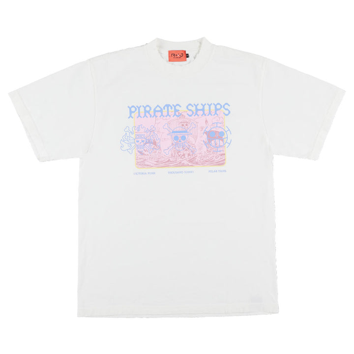 【RofJ】『ONE PIECE』BOXED TEE WHITE ＜PIRATE SHIPS＞ M